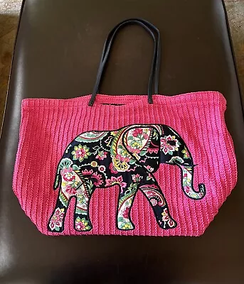 Vera Bradley Petal Paisley Elephant Pink Straw Large Beach Tote Straw Elephant • $22.99