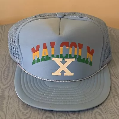 Vintage 90s Malcolm X Snapback Hat-Nissin Brand-Rare-Rasta-Baby Blue • $41.99