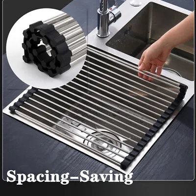 Telescopic Sink Drain Rack Basket Stainless Steel Dish Drying Organizer 20 Tubes • $6.77