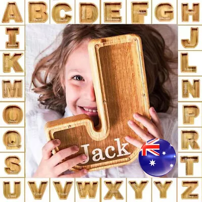 Wooden Letter Shape Piggy Bank Handcrafted Saving Money Coin Box Kids Toy Gift • $25.64