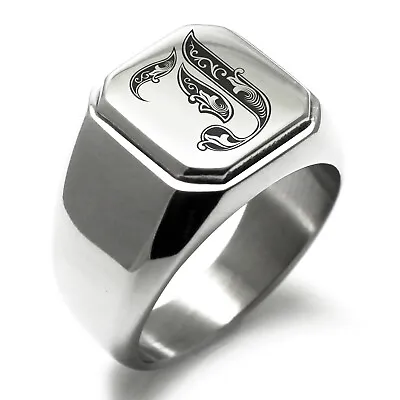 Stainless Steel Monogram Royal Initial J Mens Square Biker Style Signet Ring • $15