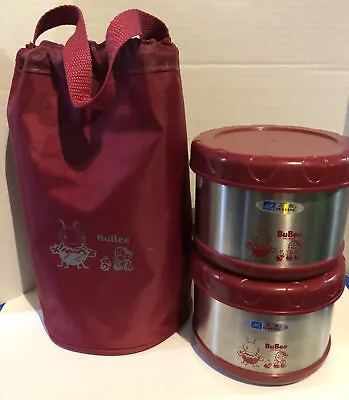 $39.99 • Buy BuBee Set Of 2  Stainless Steel Vacuum Lunch Jars- Red