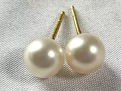 Vintage 18k Yellow Gold 7.5mm Mikimoto Pearl  Earrings  2 Grams- Free Ship • $595