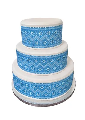 A4 Decor Icing Sheet Blue Christmas Lace Border Edible Cake Topper • £3.49