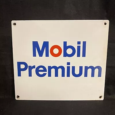 Vintage MOBIL PREMIUM Gas Station Pump Plate PORCELAIN • $250