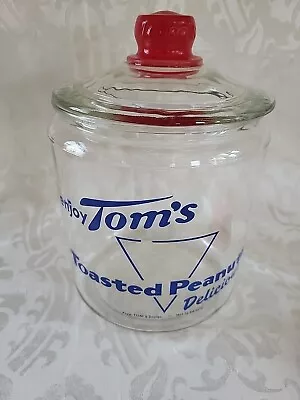 Original Vintage Tom’s Toasted Peanuts Delicious Glass Jar With Embossed Lid • $85