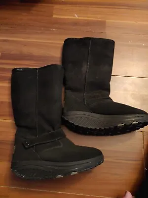 7 Skechers Shape Ups Black Suede Leather Boots Winter Lined Faux Fur Women’s • $22.99