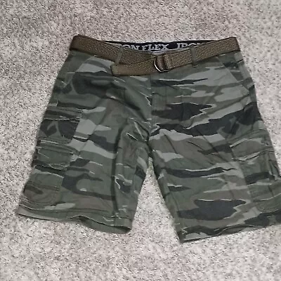 Men's Iron Flex Shorts Size 36 Color Camo W Belt Cargo Pockets Durable Camo Zip • $12.99