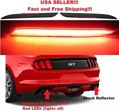 Smoked Lens Red LED Rear Bumper Reflector Lights For 2015 - 2017 Ford Mustang    • $27.49