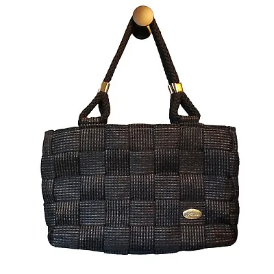Creazioni Alma Italian Weaved Shoulder Bag Nylon Rope Dual Strap Black Gold Zip • $21