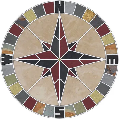 36  Tile Mosaic Medallion Natural Stone Travertine & Slate Mariners Compass Rose • $850