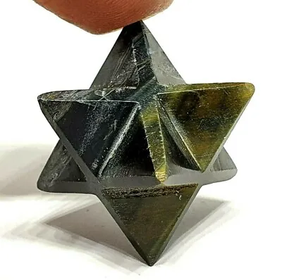 Blue Tigers Eye Merkaba Star Aids Depression  Energy Charged Natural Carved • £5.95