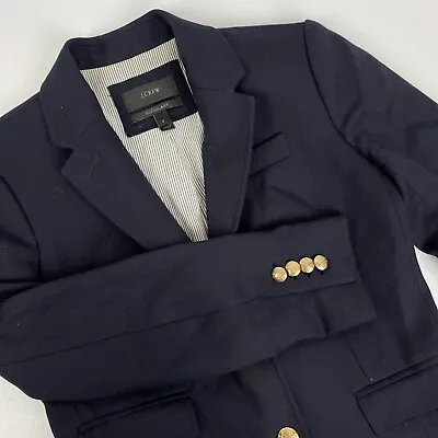 J Crew Blazer Women's Size 2 Schoolboy Dark Blue Double Pocket Wool Stretch • $32.51