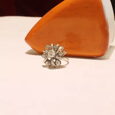 FINE Vintage ANTIQUE 14k White Gold NATURAL Diamond FLOWER Ring--Size 6 • $489.99