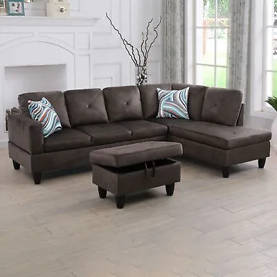 PICK UP Espresso Microfiber 3-Piece Living Room Sofa Set Upholstered Couches Set • $499