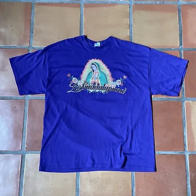 Vtg Gildan Ultra Cotton Men’s 2XL Purple T-Shirt La Guadalupana Double Sided Tee • $25