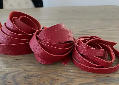 200 Cm Long Red Full Grain Pebble Leather Strap Strip Various Width 1.5 Mm • £5