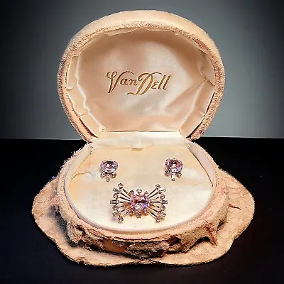 Stunning Lavender VAN DELL 1/20-12KGF Brooch Earrings Set With Original Box  • $65