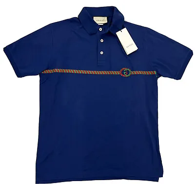 $1008.53 • Buy Gucci Blue Cotton Polo Shirt Embroidered G, Size Medium Made In Italy