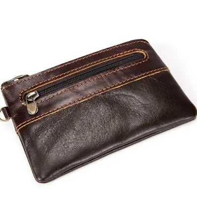 Retro Men Genuine Leather Wallet Zipper Coin Purse Card Holder Pocket • $10.12