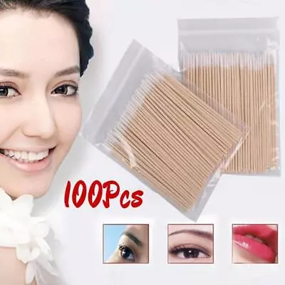 100Pack Mini Pointed Cotton Buds/ Swabs Wooden Stick Makeup Cosmetics Applicator • £2.82