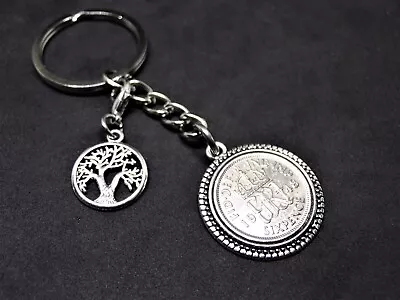 £6.95 • Buy 75th Birthday 1948 Lucky Sixpence Coin Keyring & Tree Of Life Charm Gift S3
