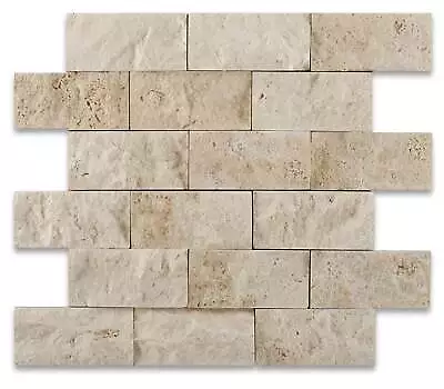 2 X 4 Ivory Travertine Split-Faced Brick Mosaic Tile • $22.99