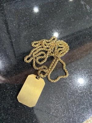 $21.50 • Buy Men’s Dog Tag Pendant With 18” Rope Chain 14k Gold Stainless Steel New Condition
