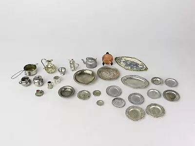 Lot Vintage Miniature Pewter And Metal Dishes Etc. Dollhouse Diorama Accessory • $29.99