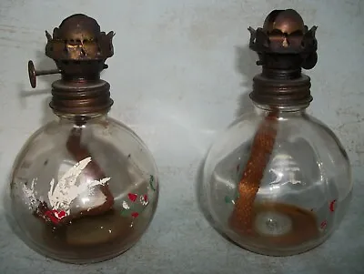 2 Two Vintage Small Glass Kerosene Oil Lamp • $9