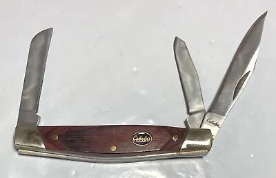 Cabela's Pocketknife 3 Plain Edge Blades Stainless Wood Handle EUC • $12.50