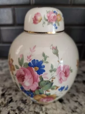 Vintage Old South Vase With Lid Cream With Pastel Floral Design With Gold Edges • $32