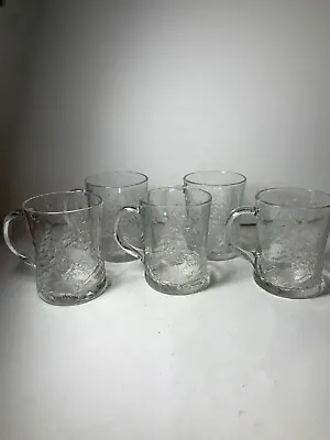 Set Of 5 Vintage Arcoroc Holly Tree Christmas Glass Mugs 4 In. • $26.25