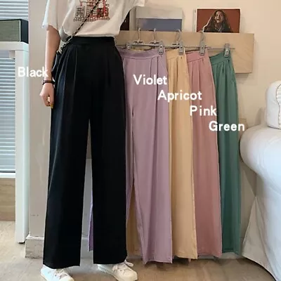 Trousers Pants Pink Polyester Purple S-2XL Wide Leg Korean Apricot Cotton • $29.03