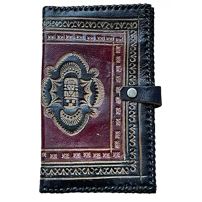 Leather Wallet Tooled Bifold Red Black Handcrafted Peru 7x4 Vintage 50s • $16.99