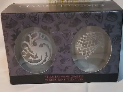 Game Of Thrones 2 Stemless Wine Glasses Etched Goblets New In Box • £4.74