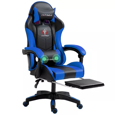 Premium Gaming Chair Office 2-Points Massage Racing RGB LED Leather Footrest • $124.99