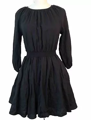 J.Crew Black 100% Linen & Lined Dress Sz XXS Elastic Waist Versatile & Timeless • $15