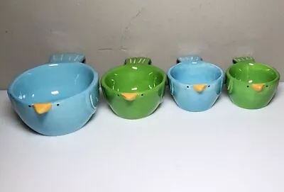 Set Of 4 Ganz Green And Blue Bird / Chicken Ceramic  Measuring Cups • $39.99