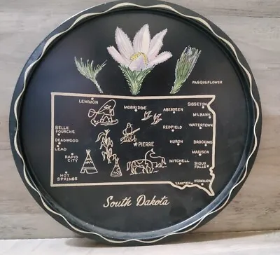 Vintage Nashco Hand Painted South Dakota Round Tin Tray State Platter 11'' 1960 • $14.99