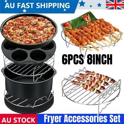 8 Inch Air Fryer Accessories Kit Frying Cage Dish Baking Pan Rack Pizza Tray Pot • $25.01