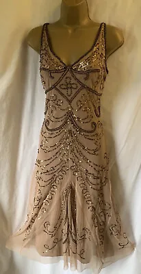 Principles Gold Sequin Flapper Deco 12 Charleston Gatsby Occasion Midi Dress ! • £34.95