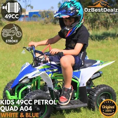 Kids 49cc Petrol Quad Ride On Car ATV Off Road Outdoor 4 Wheeler White Blue • $649