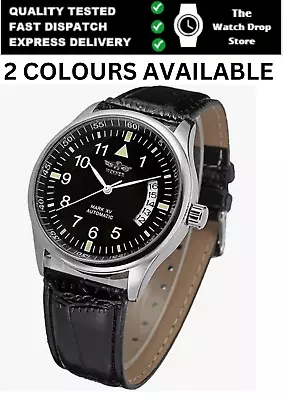 Men's Self-winding Watch Automatic Mechanical Date Day Black Leather Sport Watch • £20.99