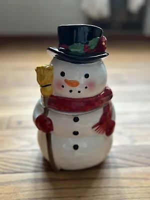 Cookie Jar Snowman Medium Size Ceramic Red Scarf Holiday Time • $16.99