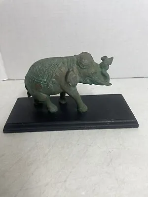 VTG  Indian Solid Bronze Cast 6  Elephant In Ceremonial Attire Patina Taiwan • $19.49