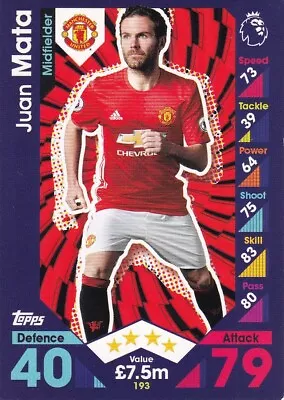 2016-17 Topps Match Attax Premier League #193 Juan Mata Manchester United • £1