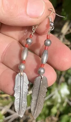 ☘️RR⚒: Vintage Navajo Sterling Silver/Coral  Earrings Window Rock Az. 4.8 G • $10.10