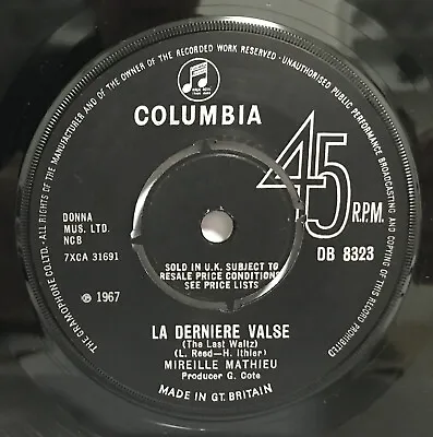 MIREILLE MATHIEU - La Derniere Valse / Seuls Au Monde .. 1967 45rpm Single • £1