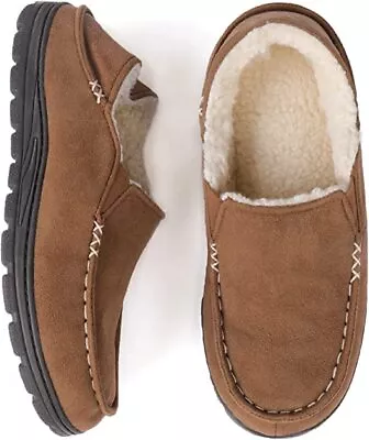 Mens Warm Fuzzy Moccasin Slippers Wide Sherpa Fleece Winter Outdoor House Shoes • $16.89